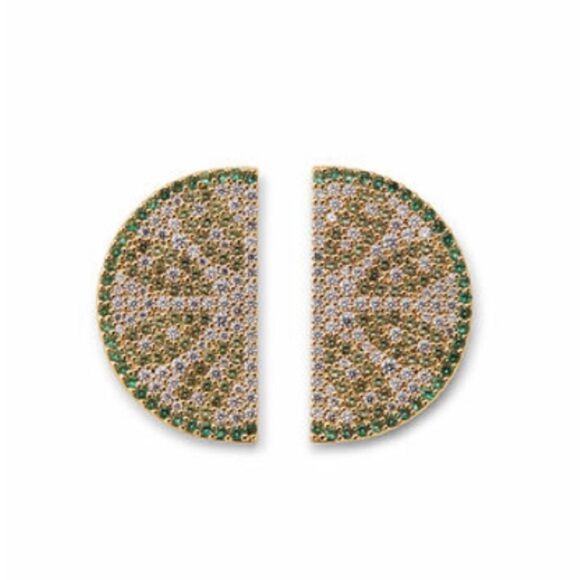 Perry Street Claire Statement Studs Lime Wedge Crystal Gold Tone Earrings New - Picture 3 of 3